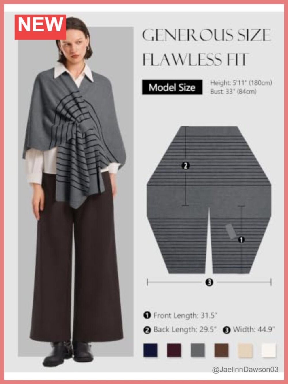 Women Striped Poncho Sweater Knit Shawl Wrap Blanket Cardigan - Picture 5 of 6